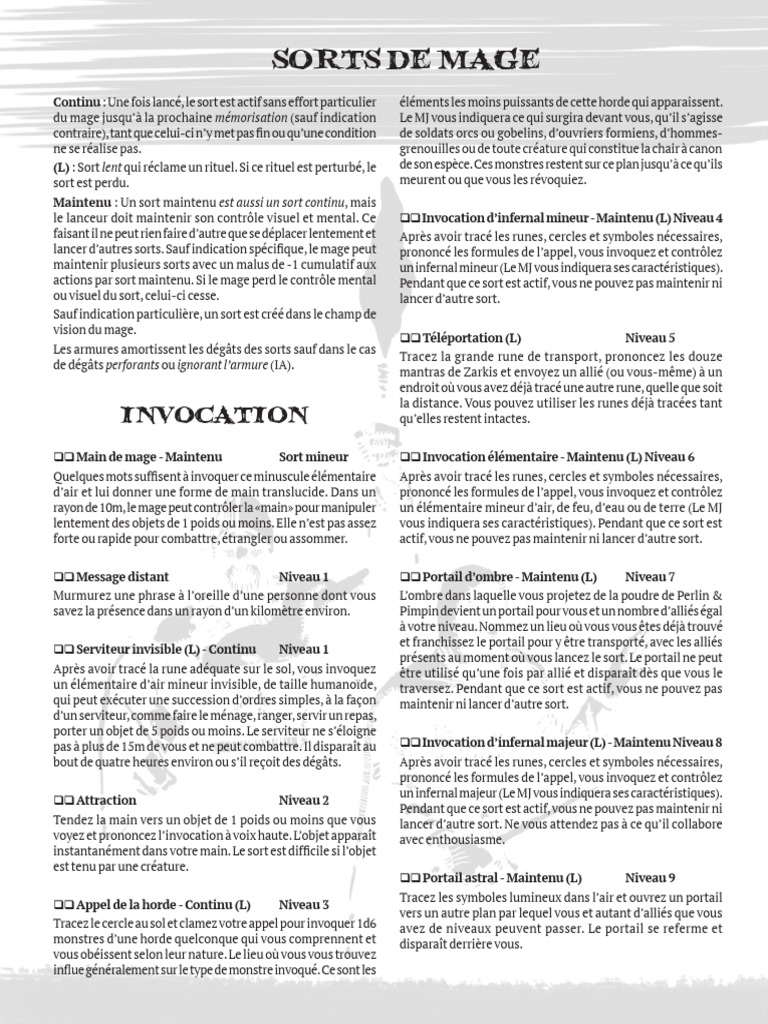 Sorts de Mage : Invocation et Effets | PDF | Lumière | Divination