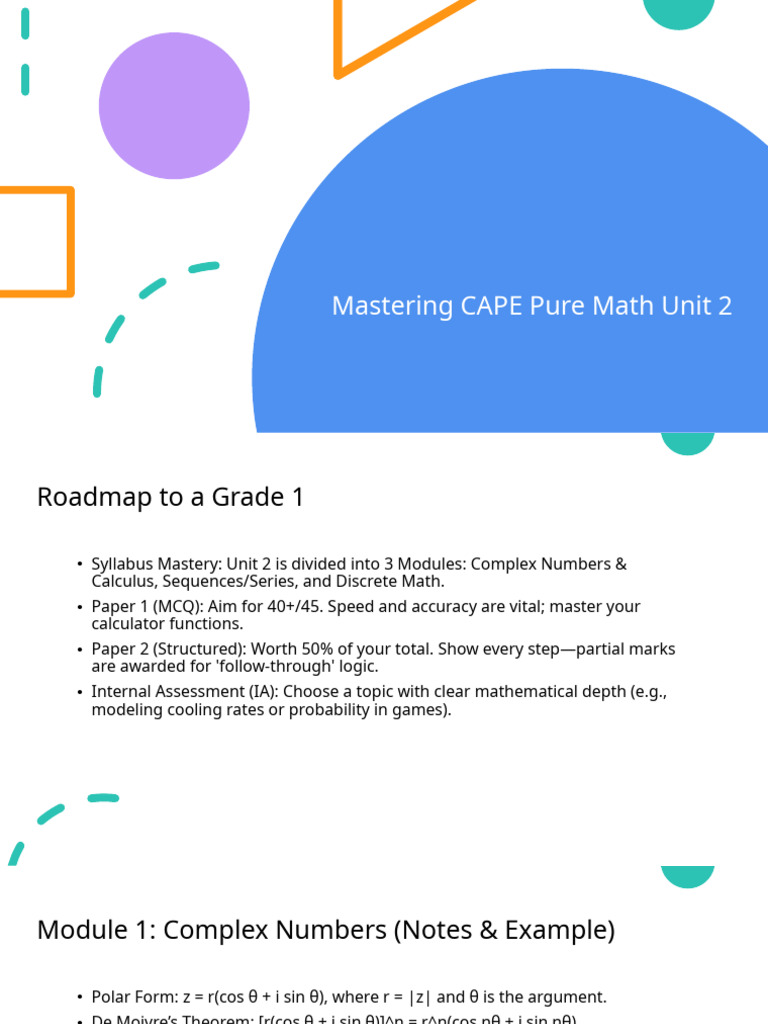 CAPE Pure Math Unit 2 Study Guide | PDF | Mathematics | Limit (Mathematics)