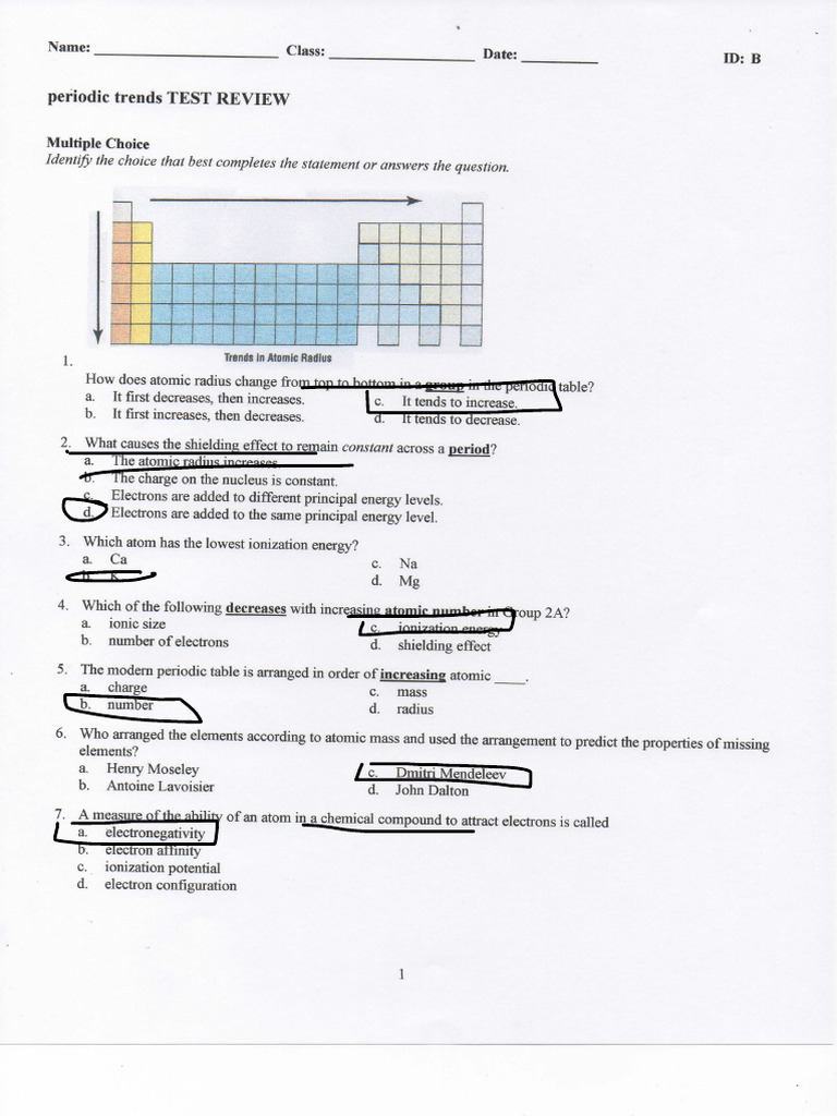 Periodic Trends Test Review Guide | PDF | Ion | Periodic Table