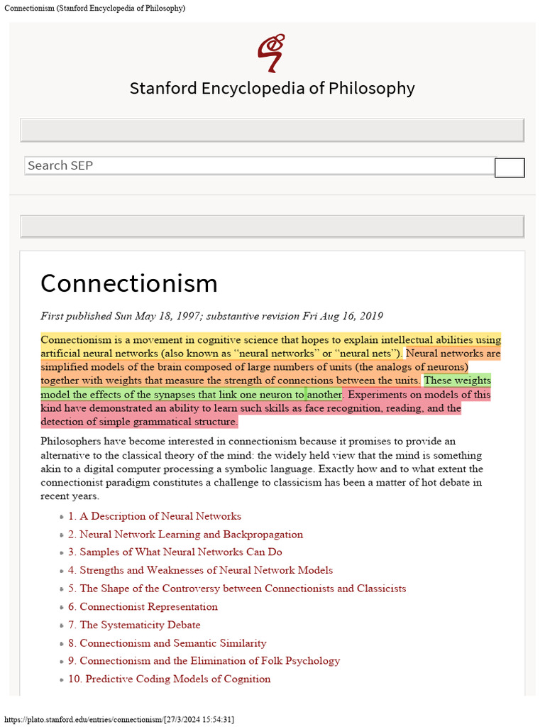 Connectionism (Stanford Encyclopedia of Philosophy) | PDF | Nervous ...
