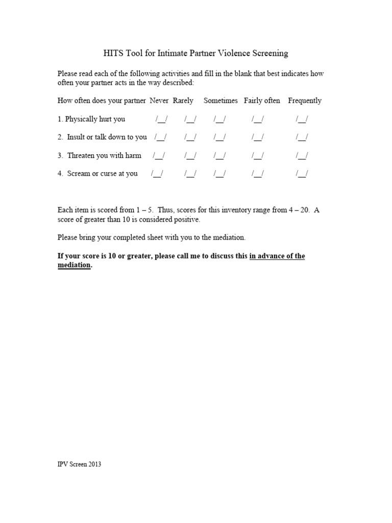 IPV Screening Tool for Mediation | PDF