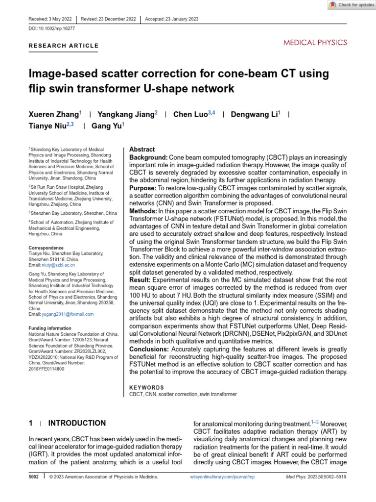 Medical Physics - 2023 - Zhang - Image Based Scatter Correction For ...