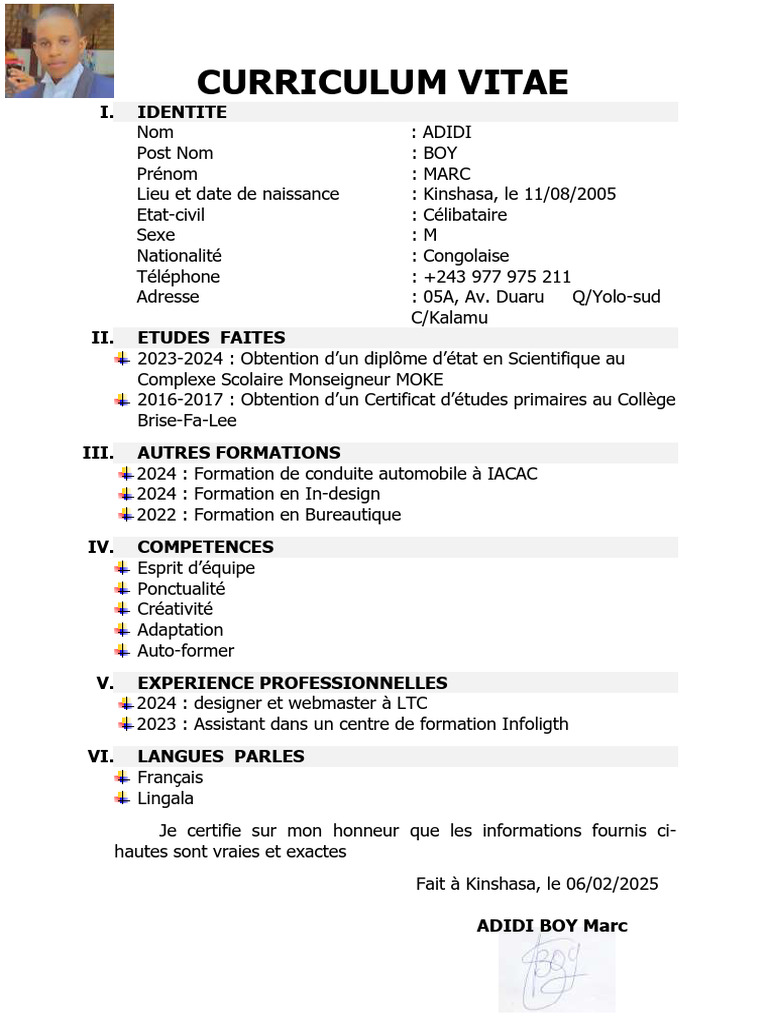 CV de Marc Adidi Boy - Compétences et Formations | PDF