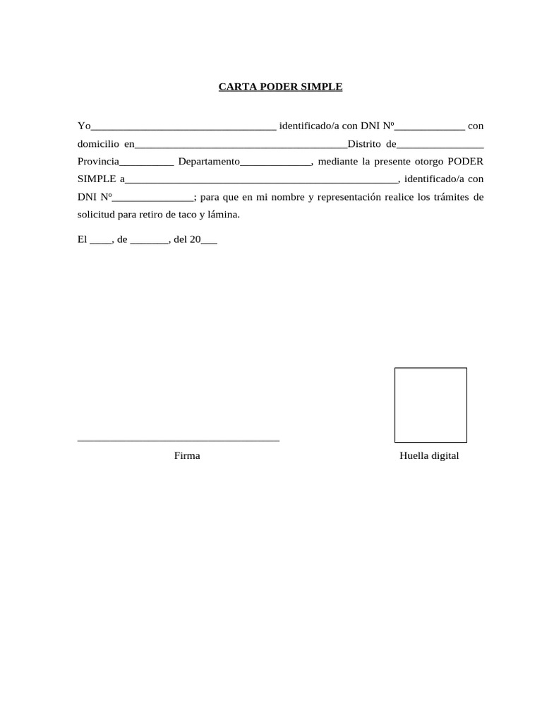 Formato de Carta Poder Simple | PDF