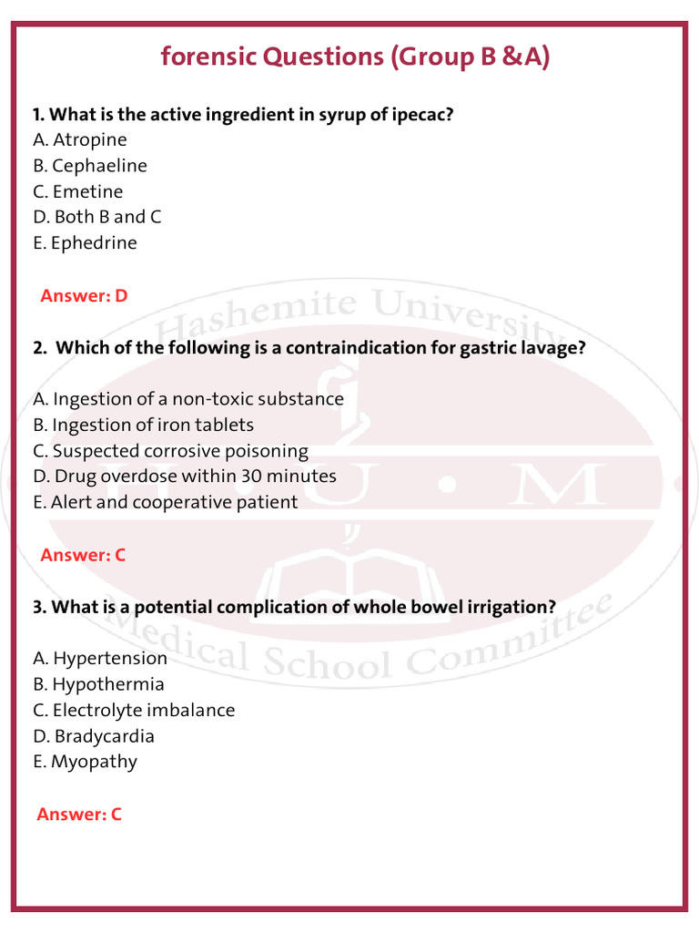 Forensic Medicine Quiz Questions | PDF | Drug Overdose | Clinical Medicine