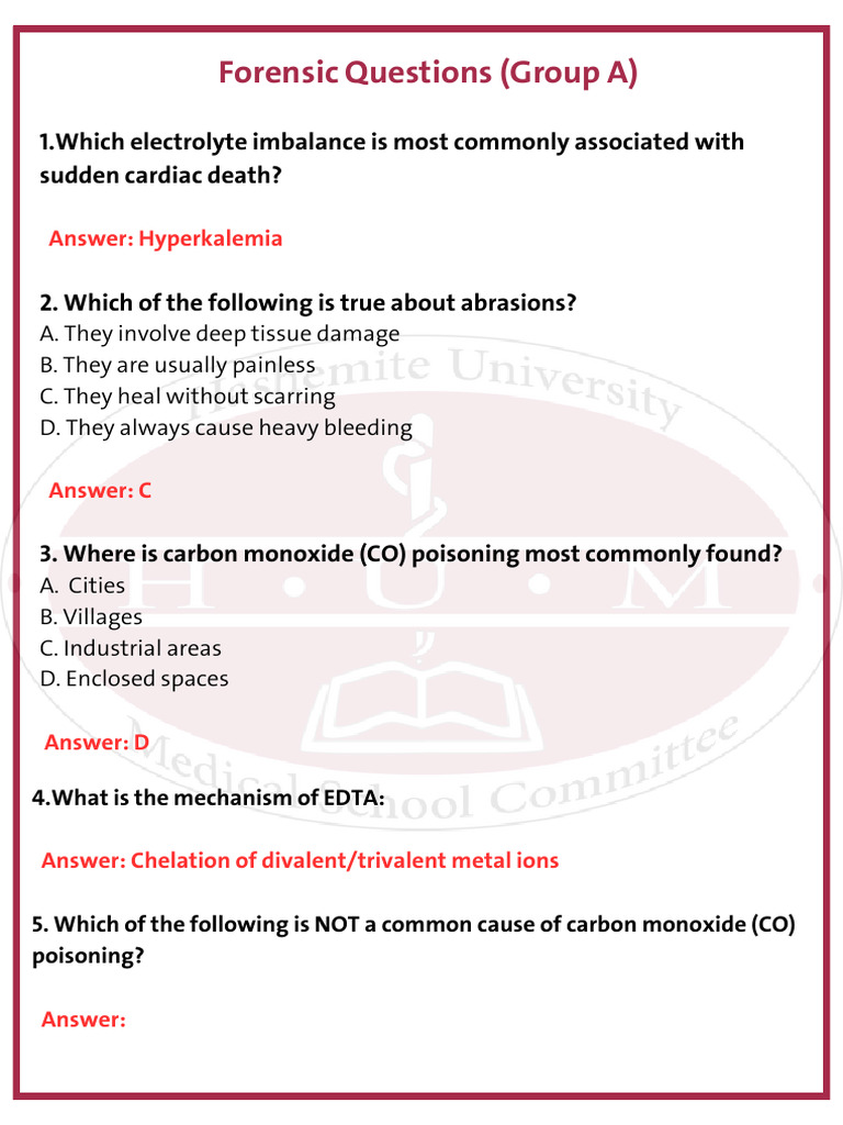 Forensic Questions on Toxicology and Injuries | PDF | Medical Specialties