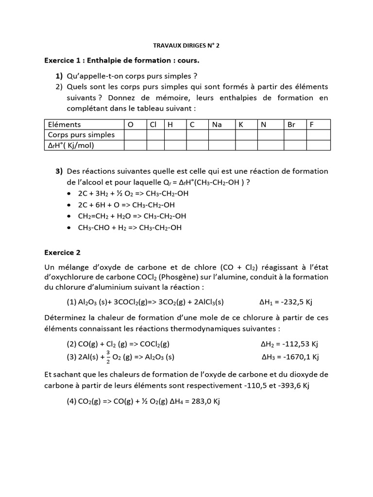 Enthalpies de formation et réactions chimiques | PDF | Monoxyde de ...