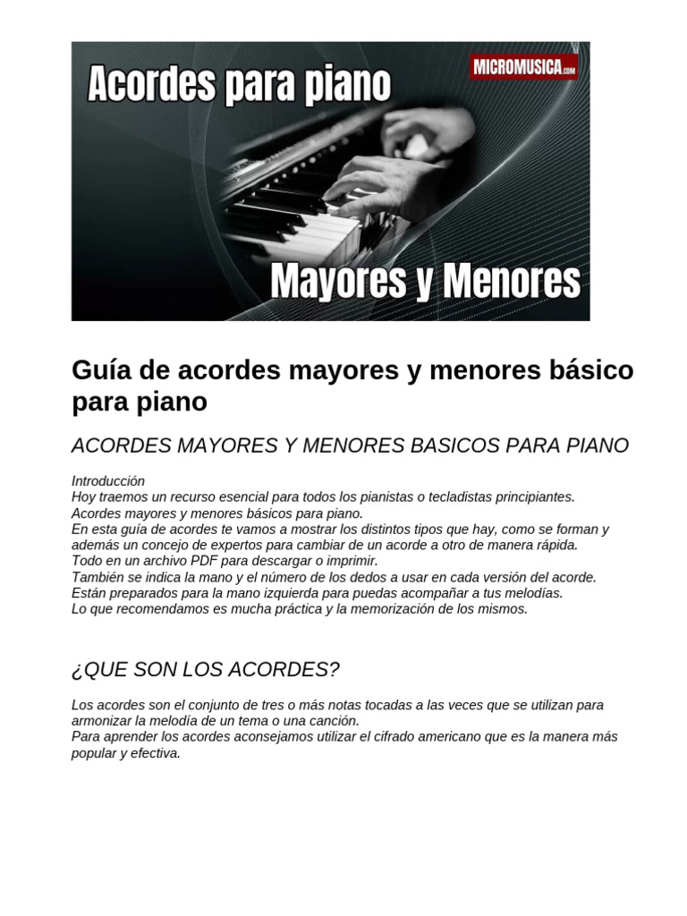Guía de acordes mayores y menores básico para piano walt | PDF | Acorde ...