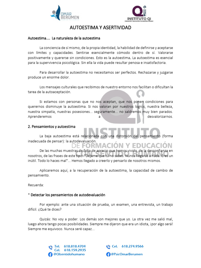 Mejora tu Autoestima y Asertividad | PDF | Autoestima | Pensamiento