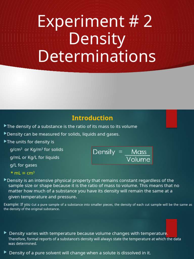Density Determination Experiment Guide | PDF | Density | Volume