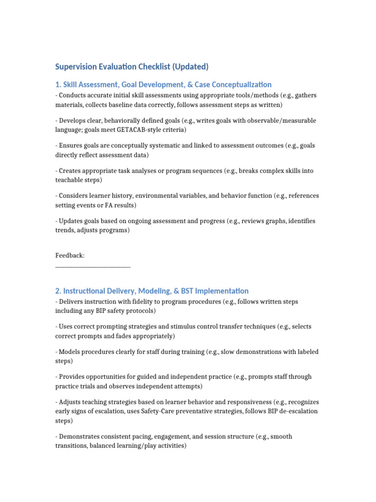 Supervision Evaluation Checklist Updated | PDF | Educational Assessment ...