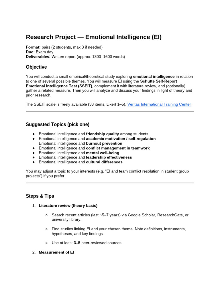 Emotional Intelligence Research Project Guide | PDF | Emotional ...
