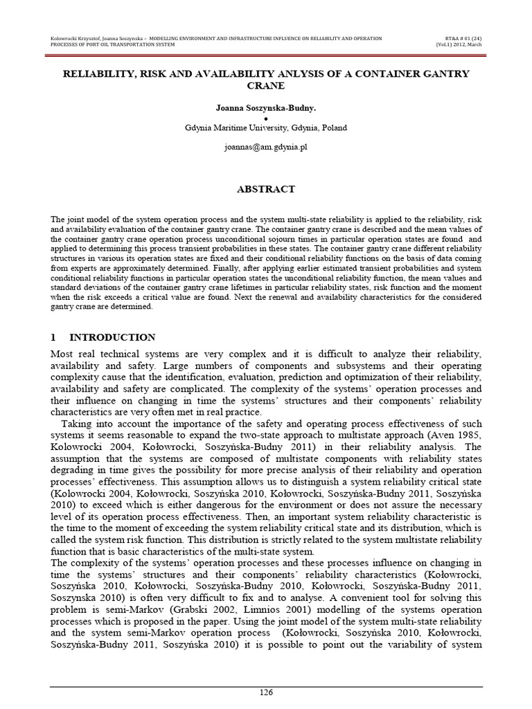 Reliability Analysis of Container Gantry Crane | PDF