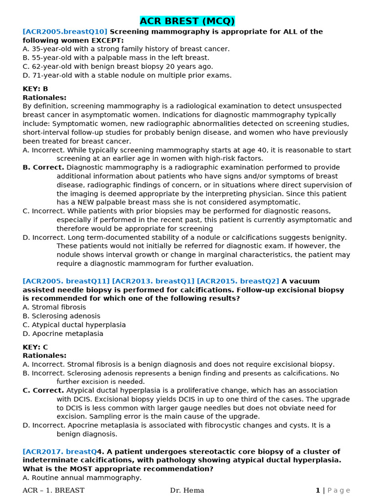 Breast Cancer Screening and Biopsy Guidelines | PDF