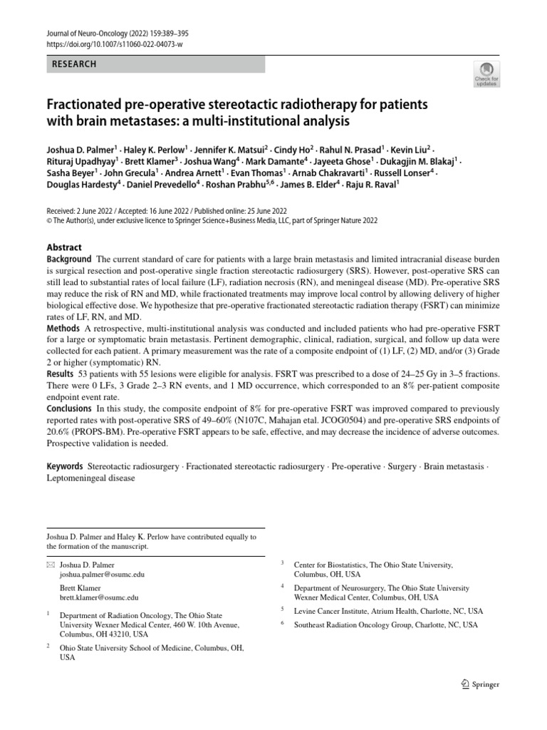 Pre-Operative FSRT for Brain Metastases | PDF | Radiation Therapy ...