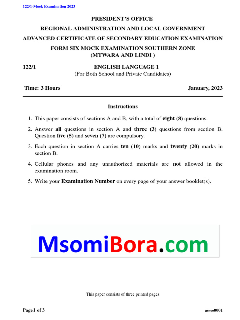 2023 English Language Mock Exam Guide | PDF | Linguistics | Human ...