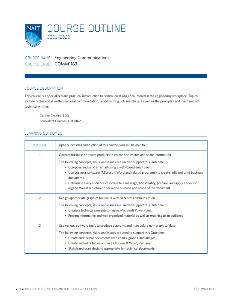 Engineering Communications Course Outline | PDF | Graphics | Communication
