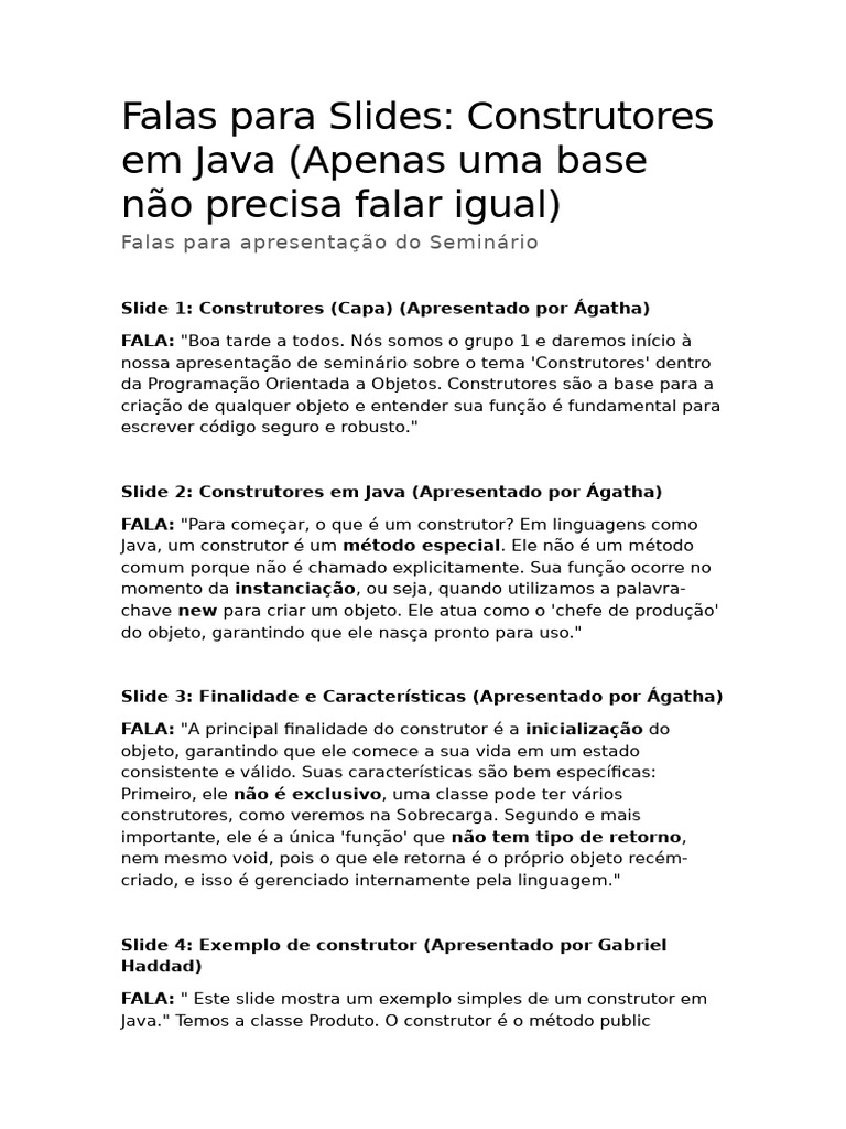 Construtores em Java: Guia Completo | PDF | Classe (programação de ...
