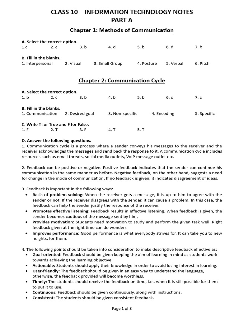 CLASS 10 - IT PART A - CH 1 To 6 - NOTES | PDF | Communication | Noun