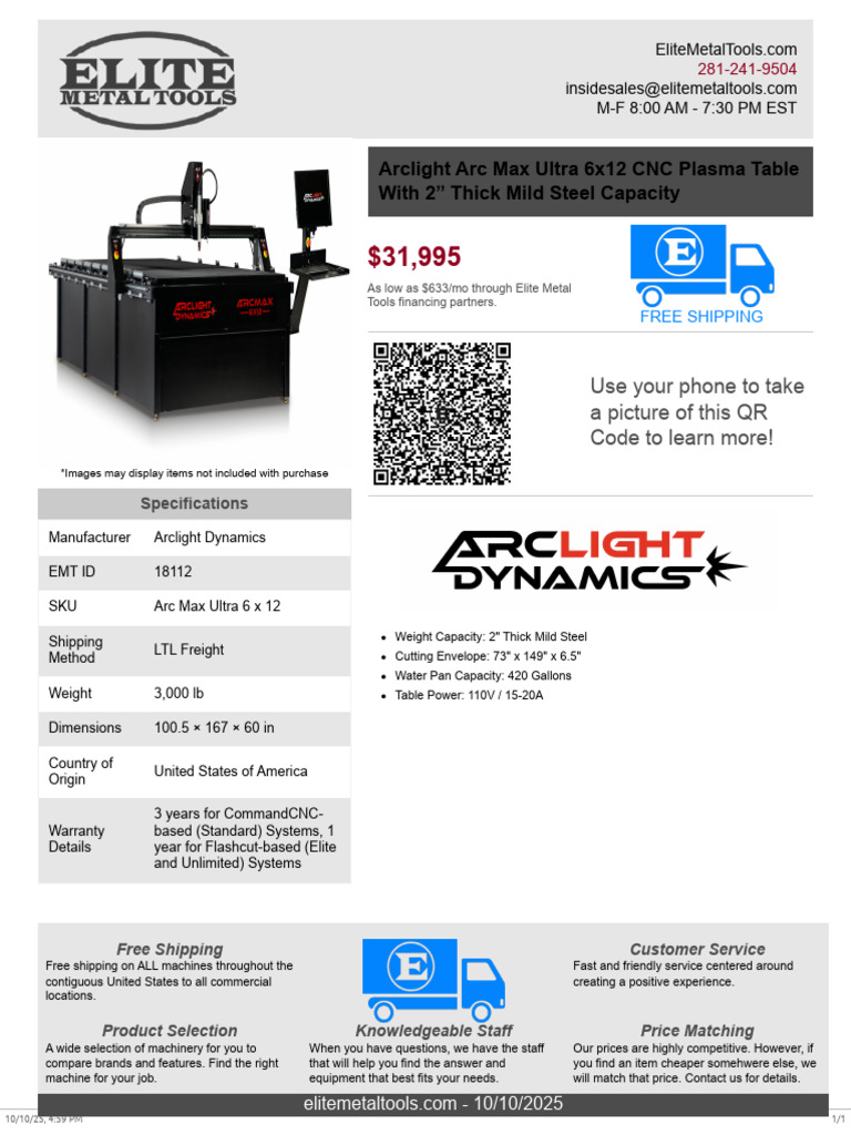 Arclight Arc Max Ultra 6x12 CNC Table | PDF | Secondary Sector Of The ...