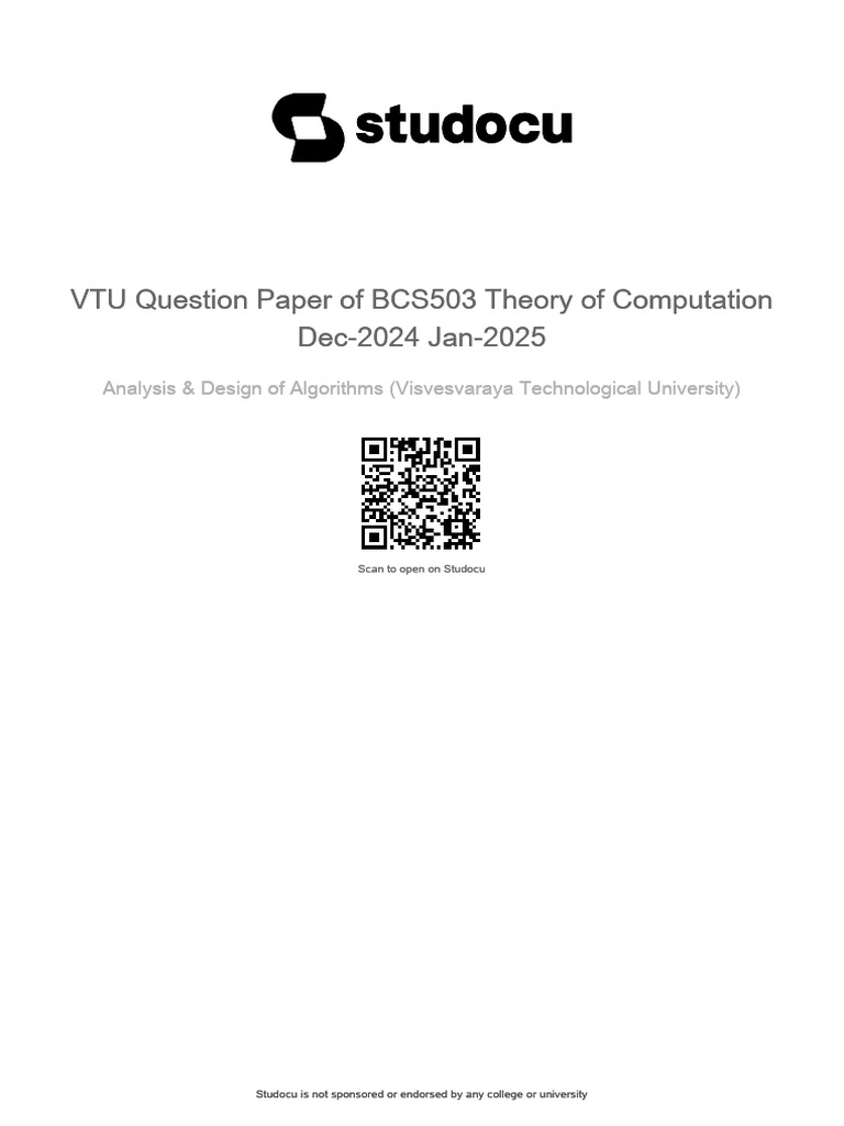 VTU BCS503 Theory of Computation Paper | PDF