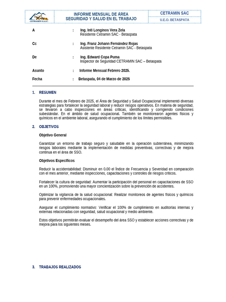 Informe Mensual SSO Febrero 2025 | PDF | Seguridad y salud ocupacional ...