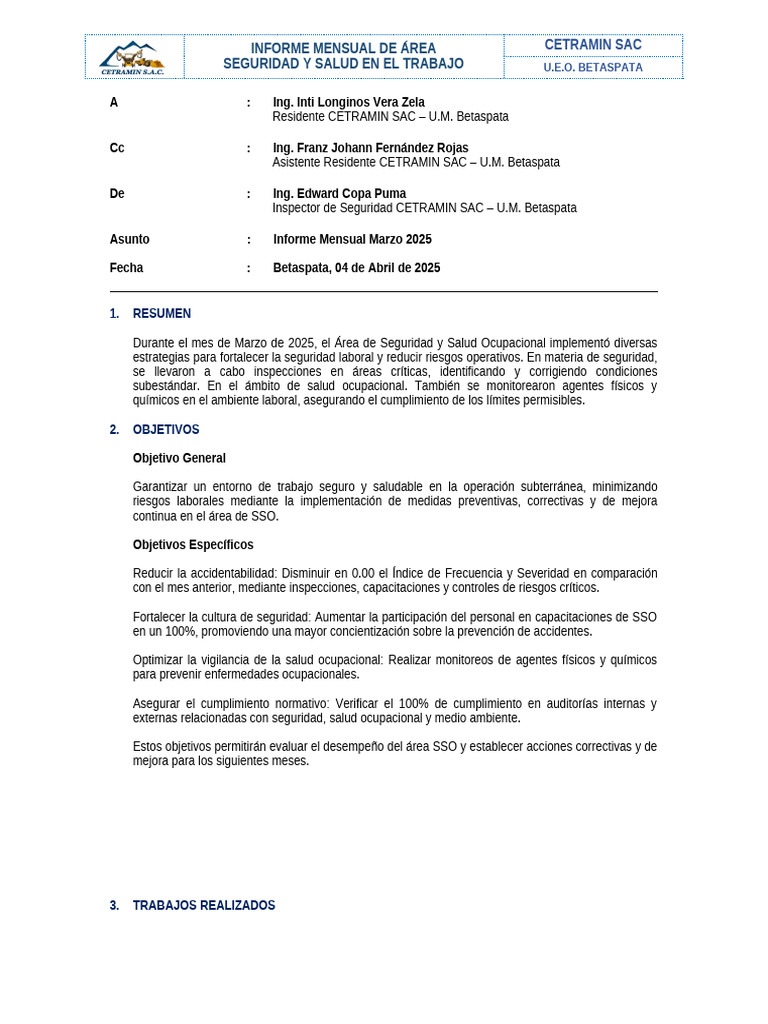 Informe Mensual SSO Marzo 2025 | PDF | Seguridad y salud ocupacional ...