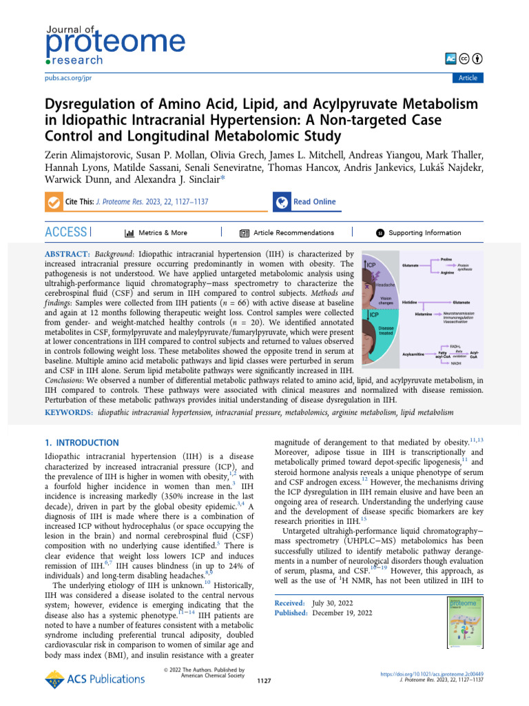 Dysregulation of Amino Acid Lipid and Acylpyruvate Metabolism in ...