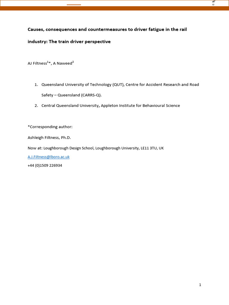 Driver Fatigue in the Rail Industry | PDF | Shift Work | Truck Driver