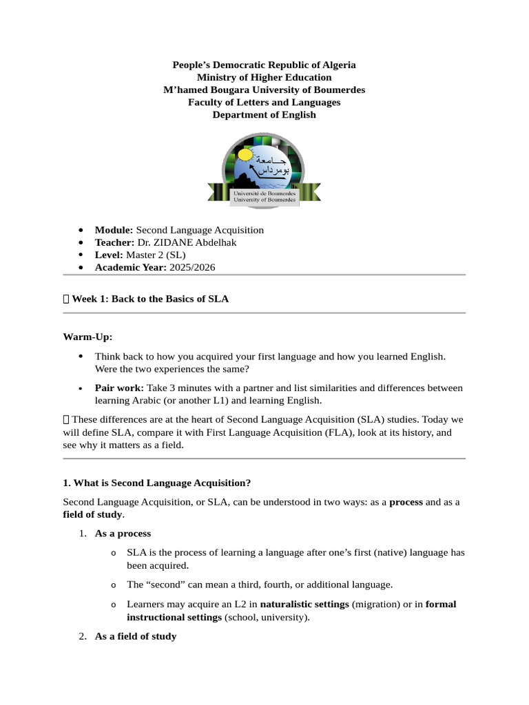 Week 1 Back To The Basics of SLA | PDF | Second Language Acquisition ...