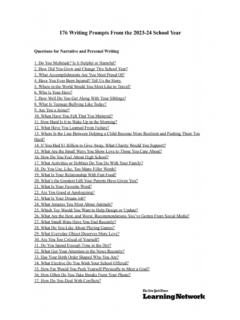 176 School Year Writing Prompts | PDF