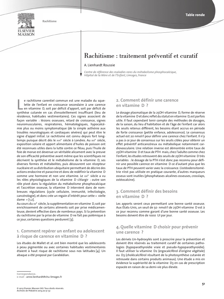 Rachitisme : Prévention et Traitement | PDF | Vitamine D | Vitamine