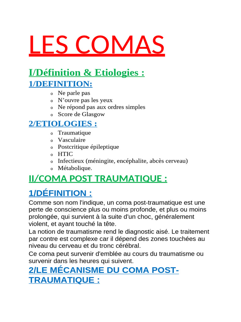 Comprendre le coma post-traumatique | PDF | Coma | Traumatisme crânien