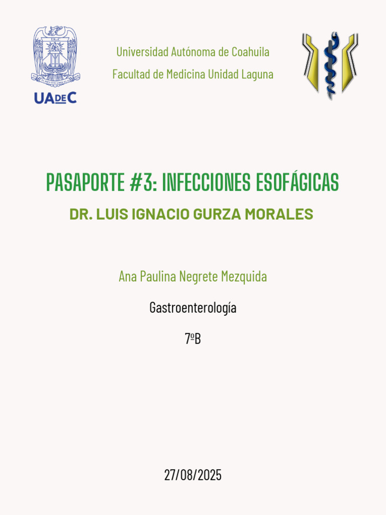 Pasaporte 3 Infecciones Esofágicas Apnm | PDF | Diabetes | Hipertensión
