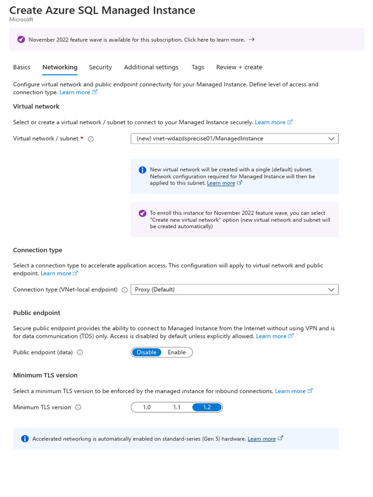Create Azure SQL Managed Instance - Network | PDF