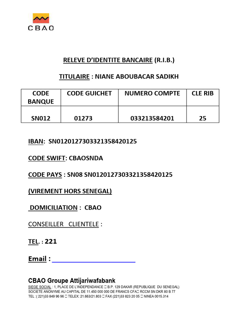 RIB CBAO Groupe Attijariwafabank | PDF