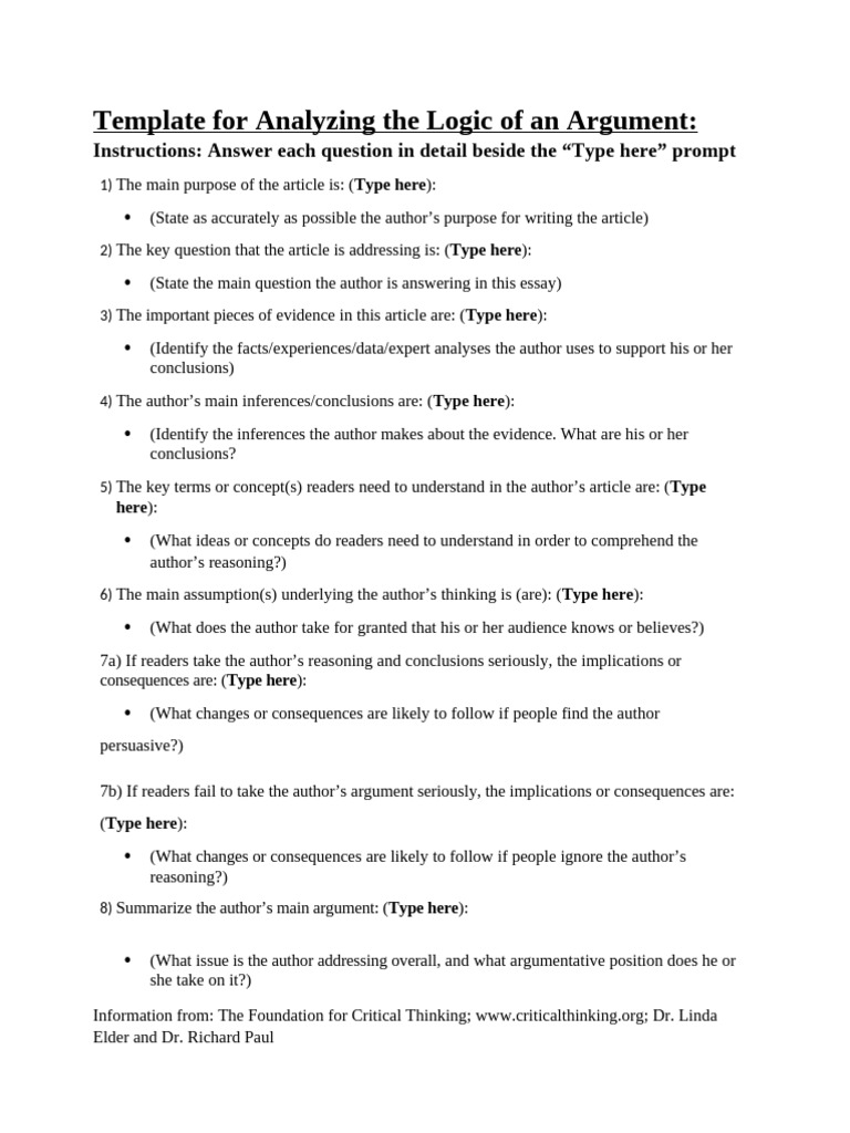 Template For Analyzing The Logic of An Article or Paragraph-3 | PDF