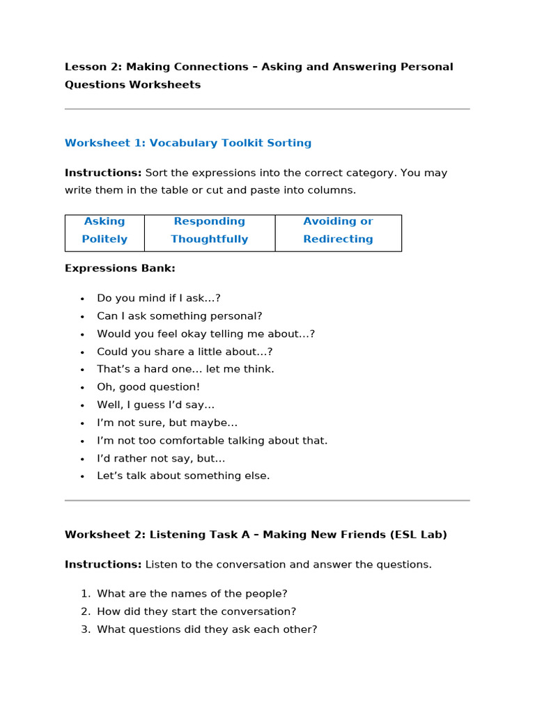 Class 2 L&S 2.7.25 Worksheet | PDF | Question | Human Communication