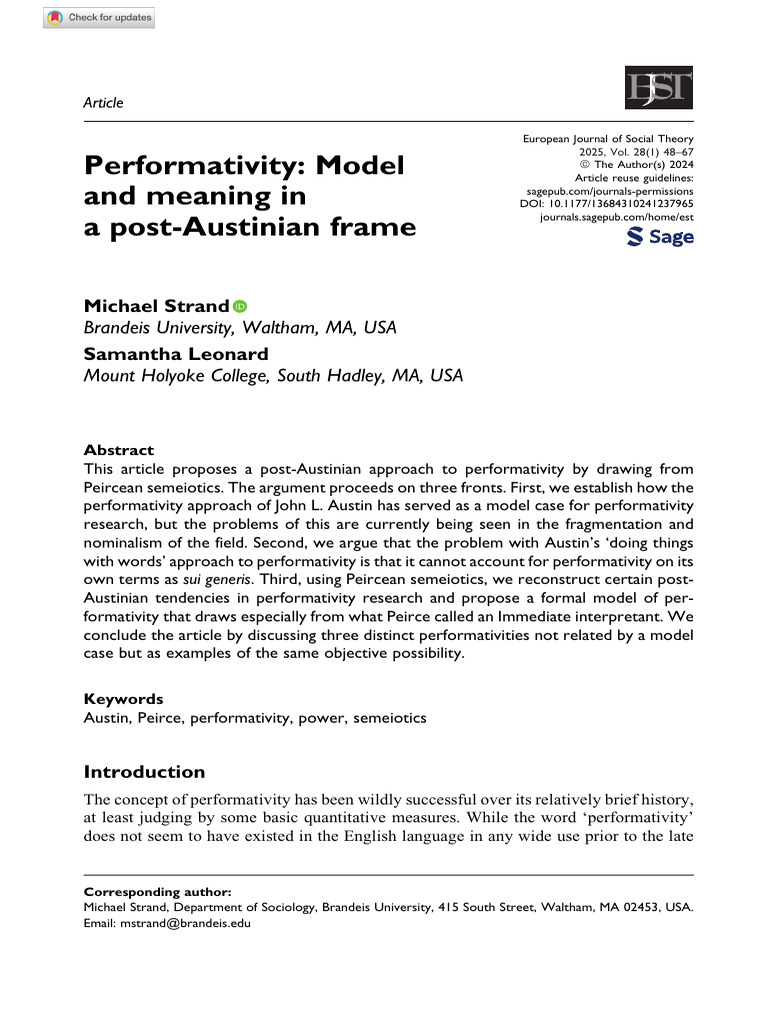 Post-Austinian Performativity Model | PDF | Semiotics | Charles Sanders ...