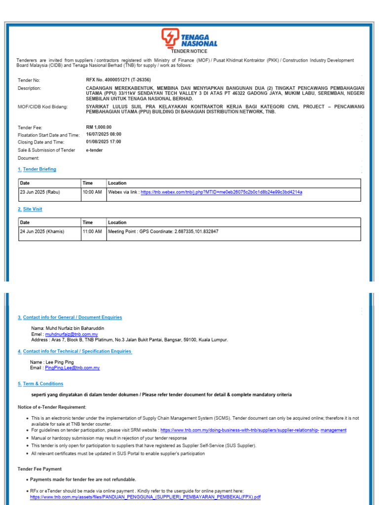 Tender for 33/11kV Substation Project | PDF | Malaysia