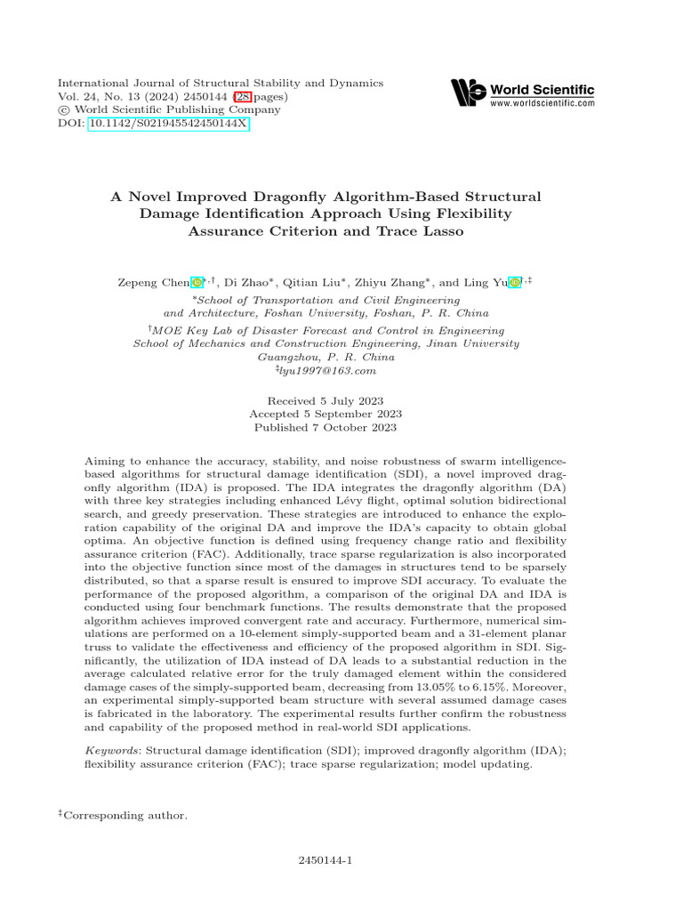 A Novel Improved Dragonfly Algorithm Based Structural Damage ...