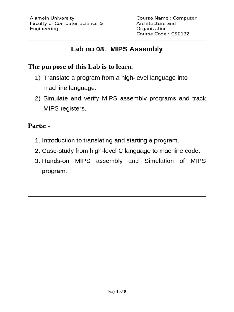 Lab+No+08+ +Computer+Architecture+ | PDF | Assembly Language | Computer ...