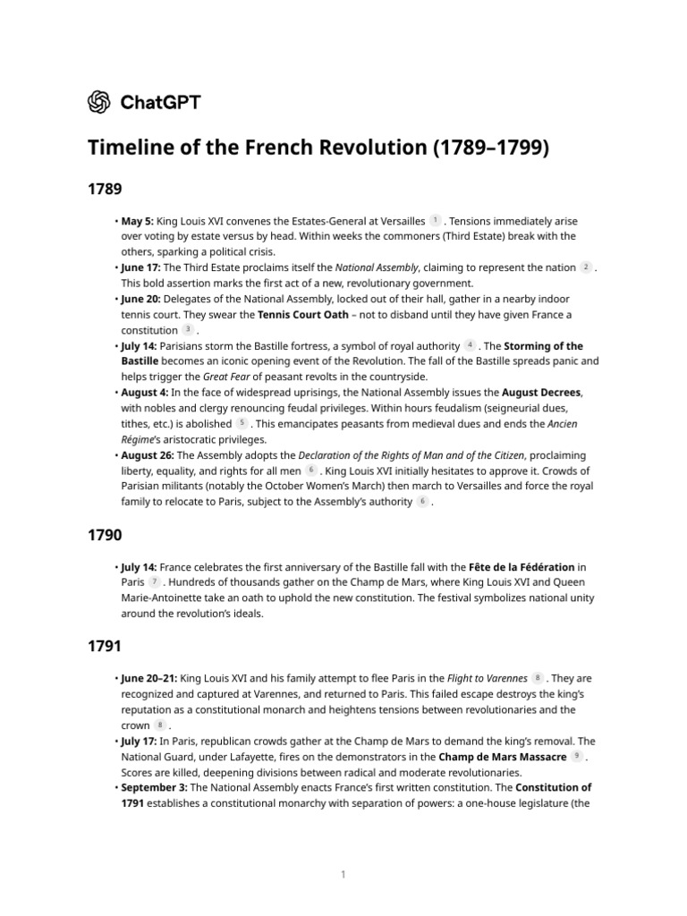 French Revolution Key Events Timeline | PDF | Napoleon | Maximilien ...