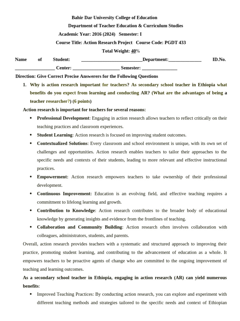 Benefits of Action Research for Teachers | PDF | Teachers | Action Research