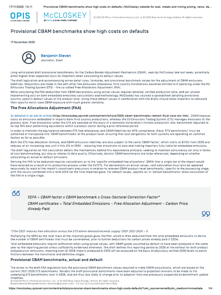 McCloskey Article On Provisional CBAM Benchmarks | PDF | Iron ...