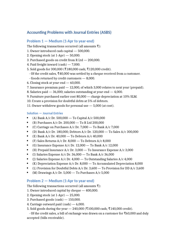 Journal Entries for Accounting Problems | PDF | Expense | Credit