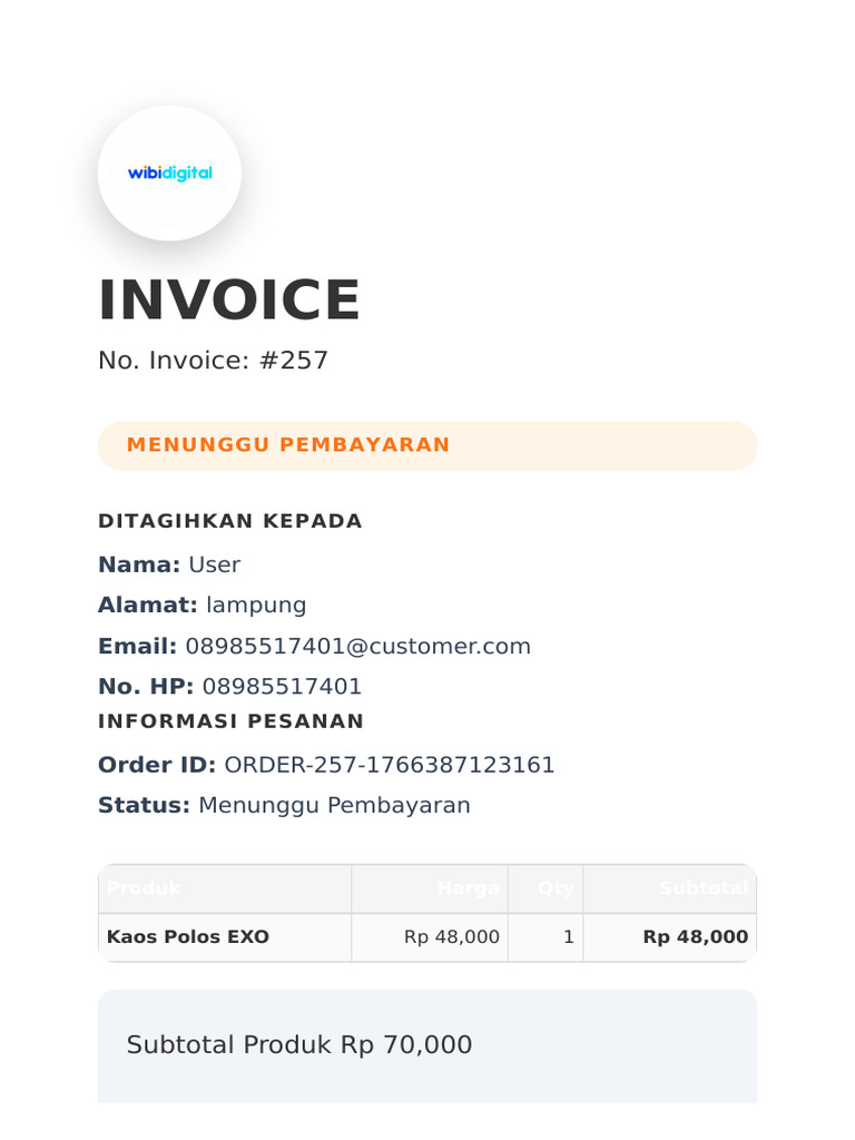 Invoice Pembayaran Kaos Polos EXO | PDF