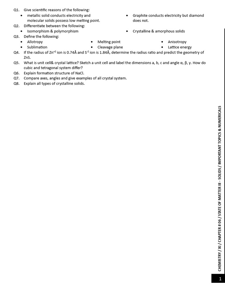 Chapter # 06 - State of Matter III - Solids - 092342 - 054014 | PDF
