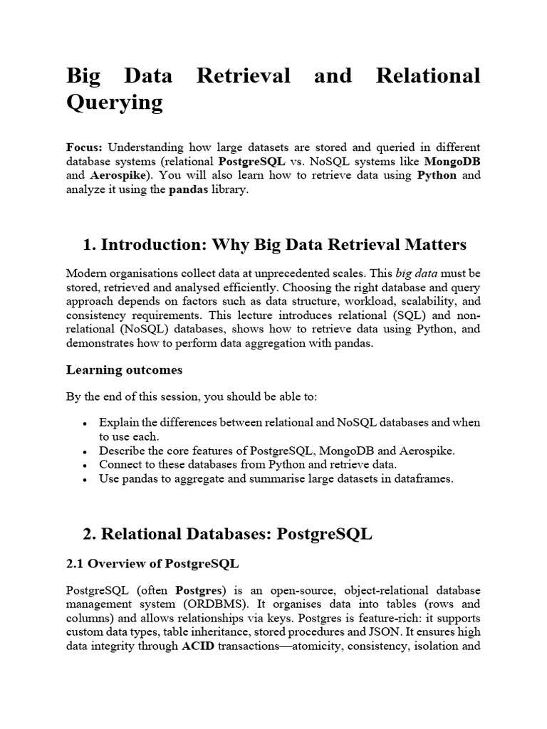 Big Data Retrieval and Relational Querying - Week 3 and 4 | PDF ...