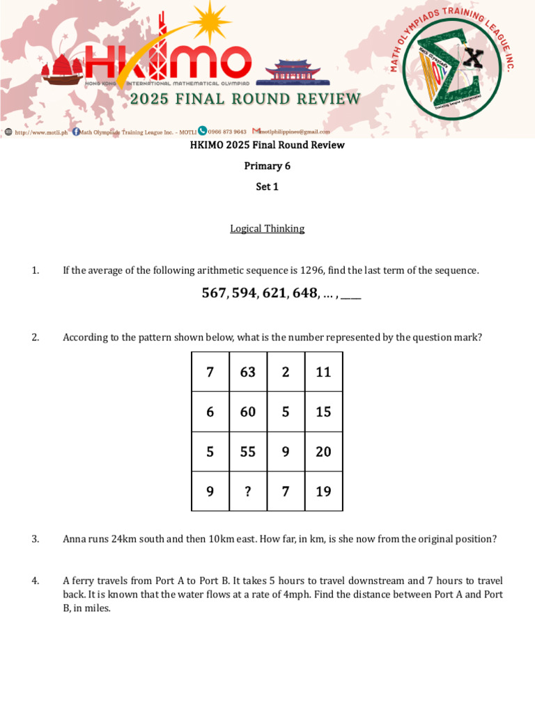 HKIMO 2025 P6 Final Round Review | PDF | Mathematics | Number Theory